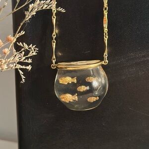 RARE Vintage Castlcliff Gold Fishbowl Pendant Necklace